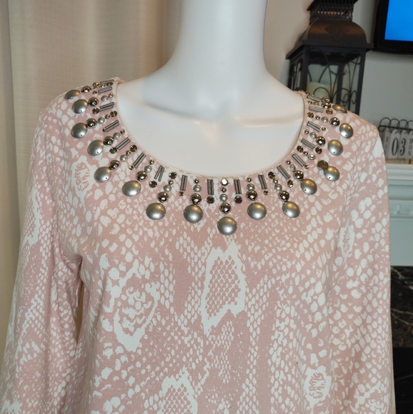 Ruby Rd. Womens Pink/White Knit Snake Print Embellished Top S - Picture 2 of 6